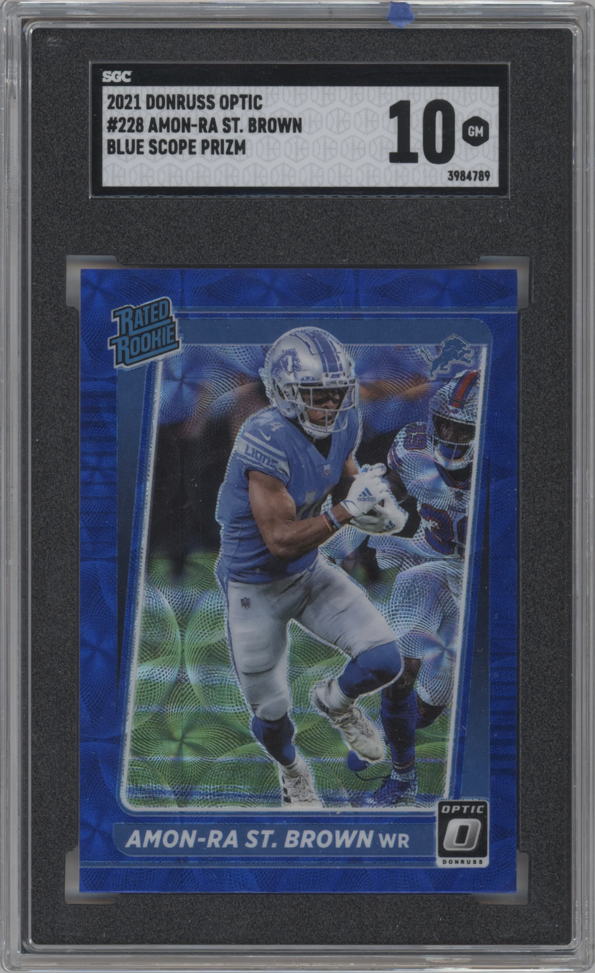 2021 Panini Donruss Optic Rated Rookie Amon-Ra St. Brown Blue Scope #228 SGC 10