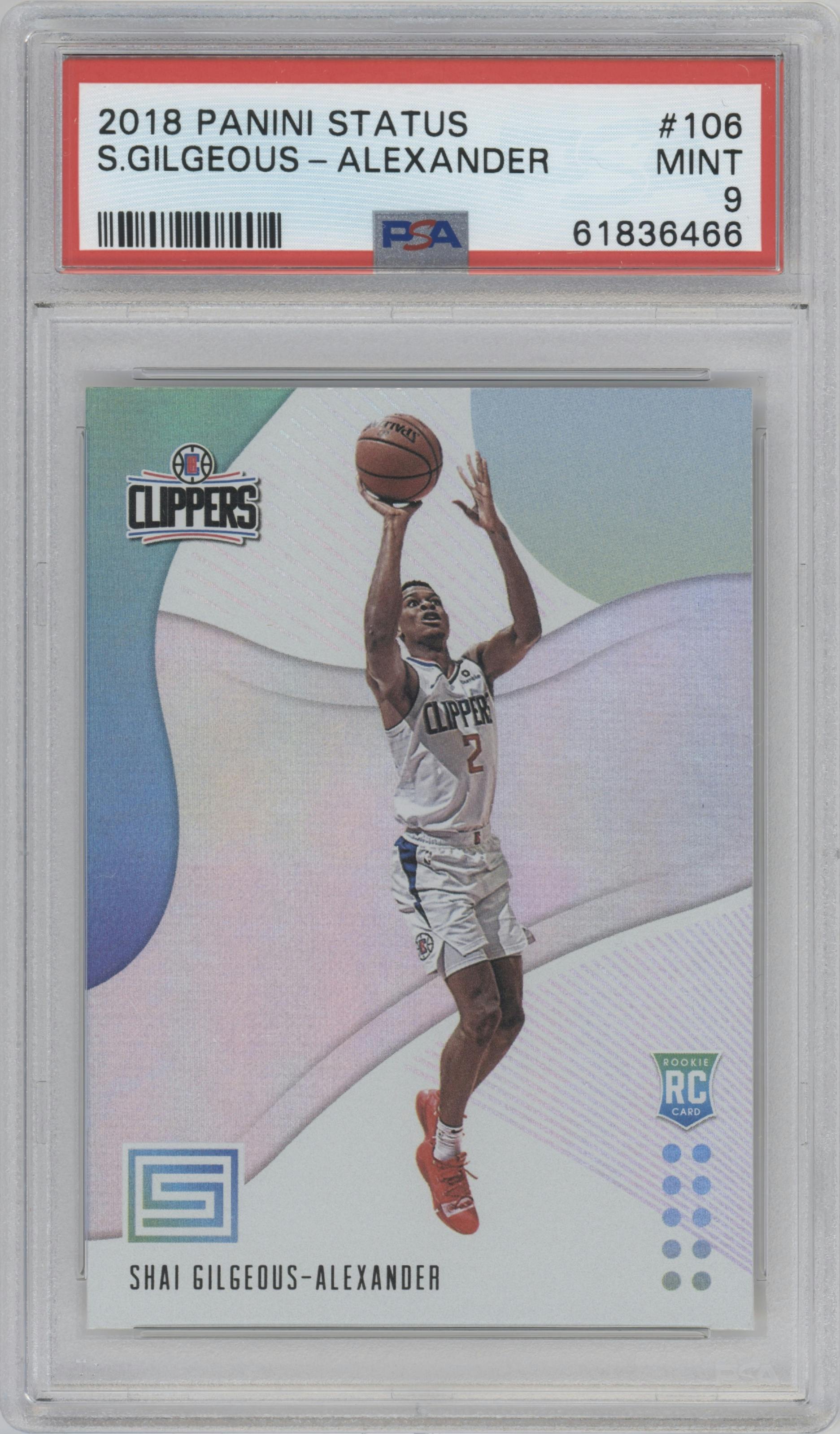 Shai Gilgeous-Alexander from the 2018-19 Panini Status set graded by PSA and given an overall grade of 9.