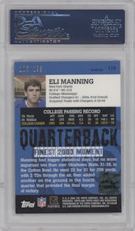 Eli Manning  from the 2004 Topps Finest set featuring a Refractor parallel graded by PSA and given an overall grade of 9.