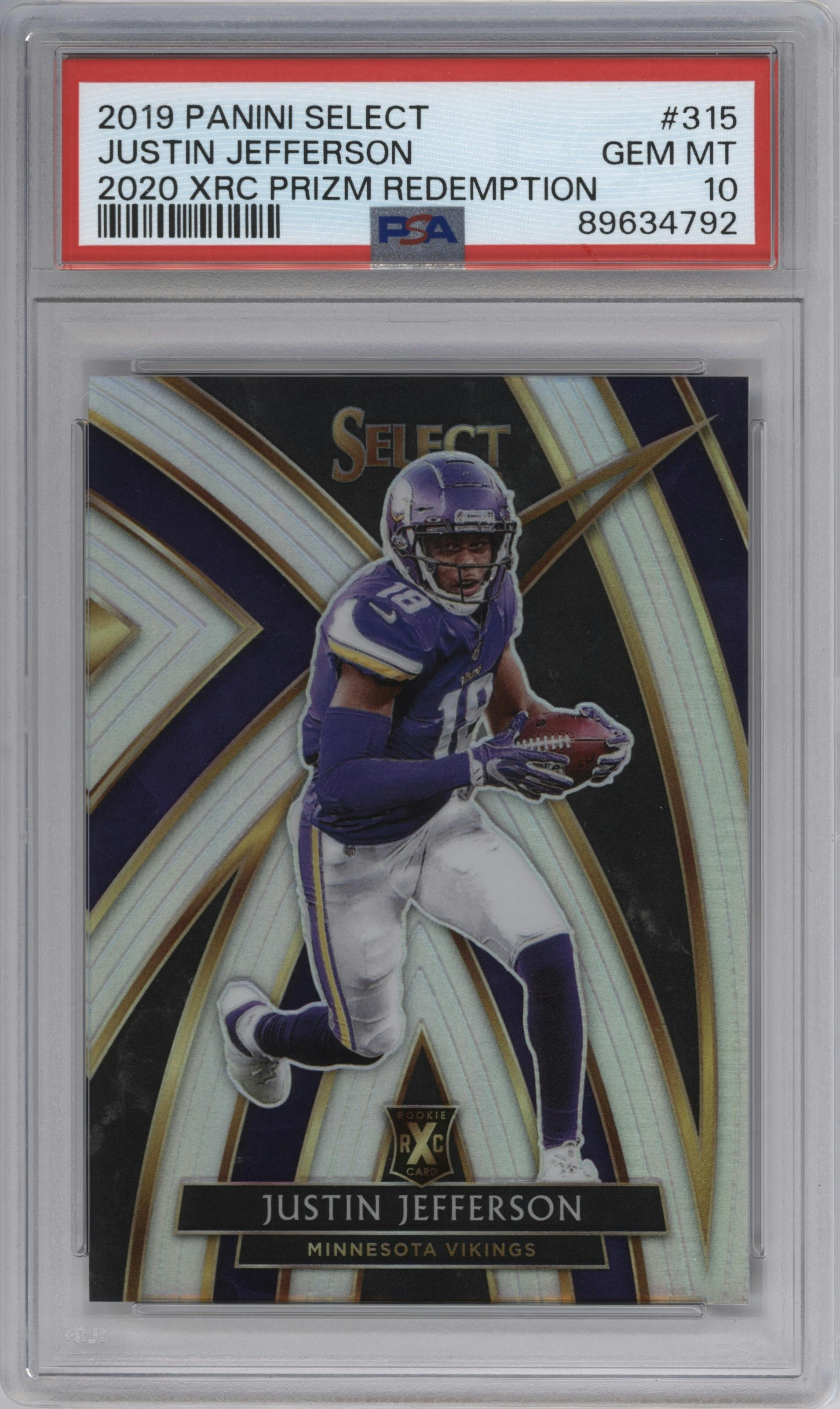 Justin Jefferson from the 2019 Panini Select  set graded by PSA and given an overall grade of 10.