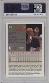 Tim Duncan from the 1997-98 Topps Chrome set graded by PSA and given an overall grade of 10.