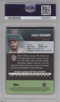 Honus Wagner from the 2022 Stadium Club Chrome set featuring a X-Fractor parallel graded by PSA and given an overall grade of 8.