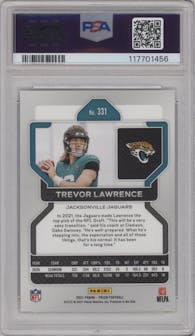 Trevor Lawrence from the 2021 Panini Prizm set graded by PSA and given an overall grade of 9.