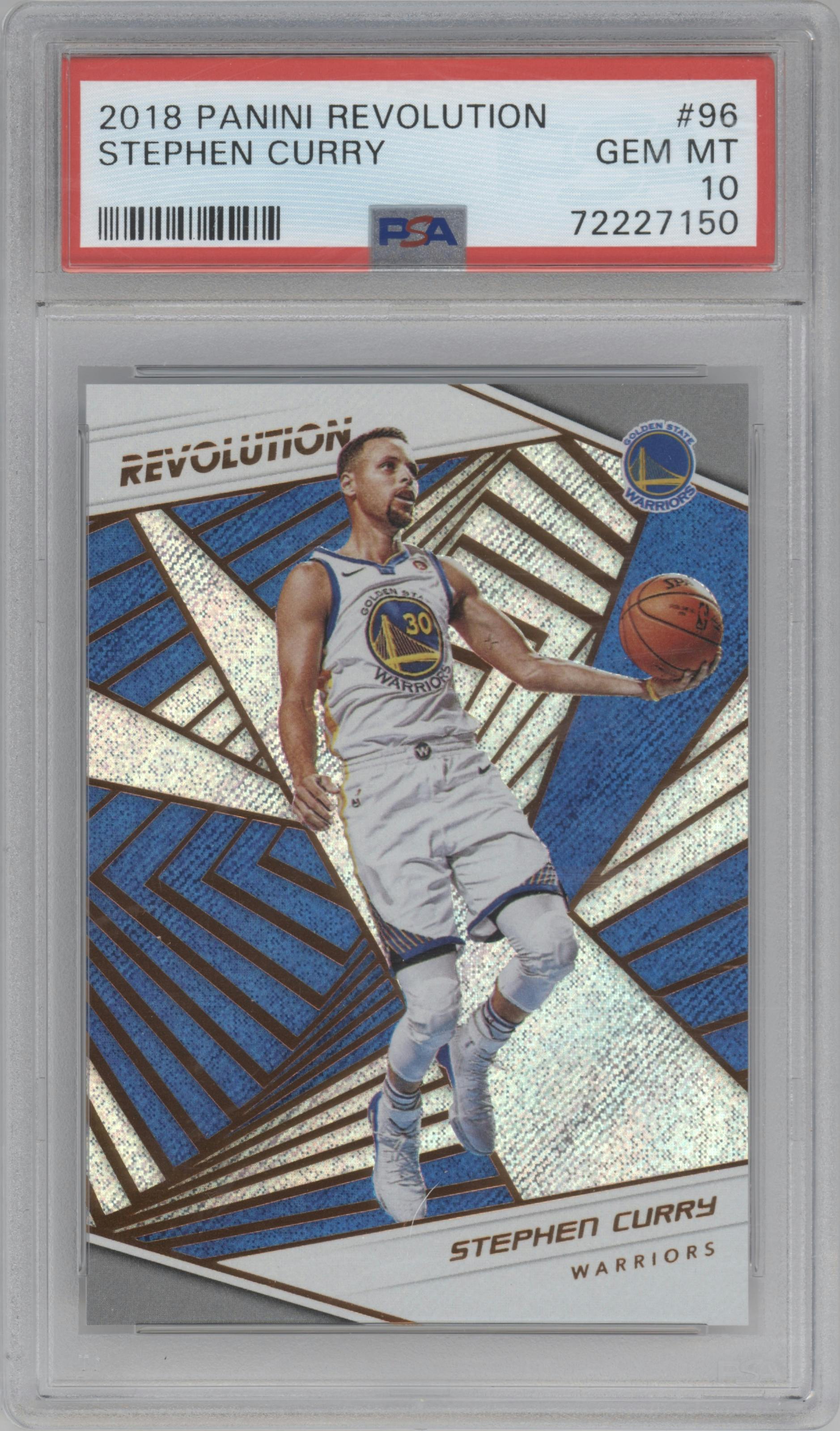 Stephen Curry from the 2018-19 Panini Revolution  set graded by PSA and given an overall grade of 10.