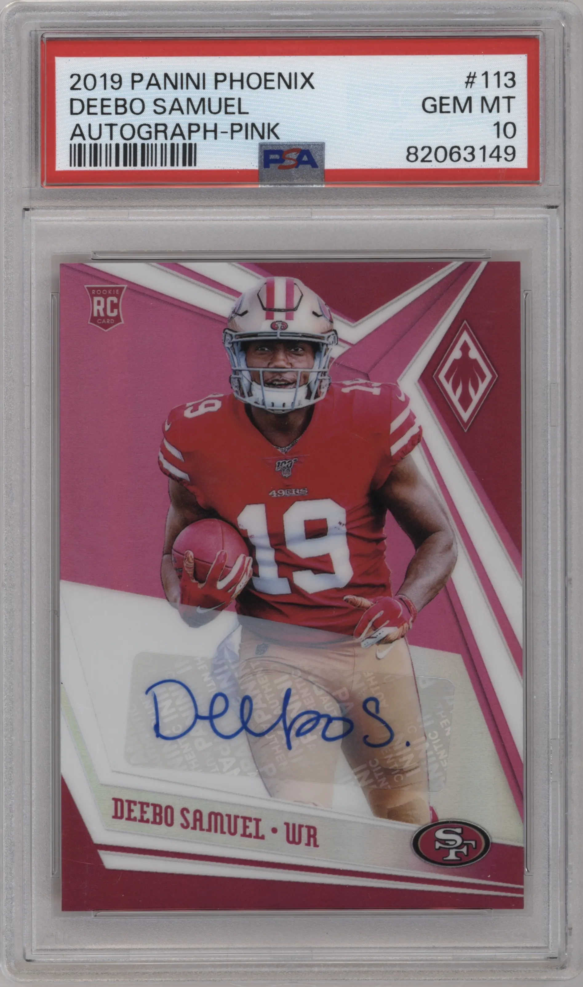 2019 Panini Phoenix Rke.Auto Deebo Samuel Pink PSA 10