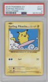 Surfing Pikachu from the 2016 Pokemon XY set graded by PSA and given an overall grade of 9.