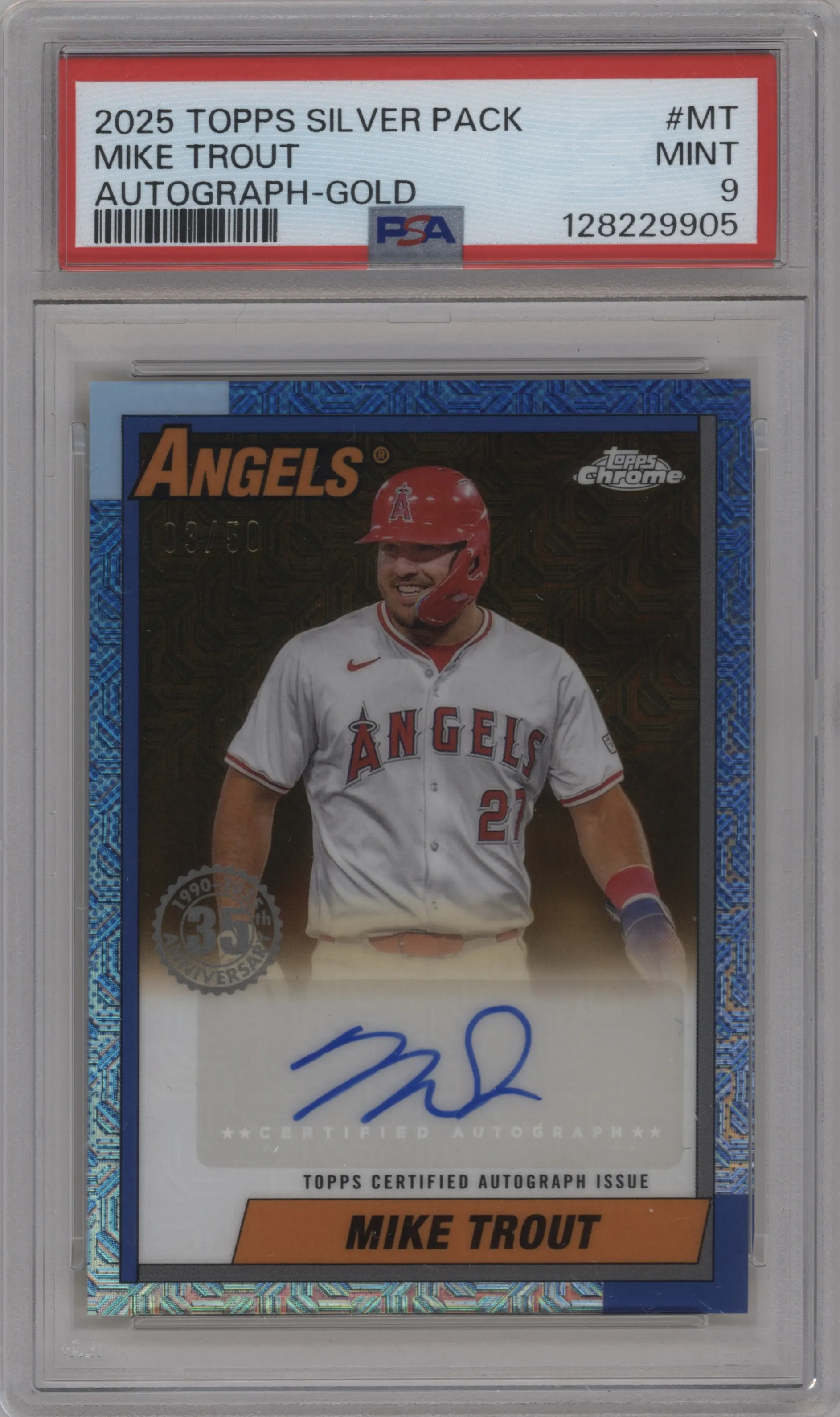 2025 Topps 1990 Chrome Auto Mike Trout Gold #90CA-MT PSA 9