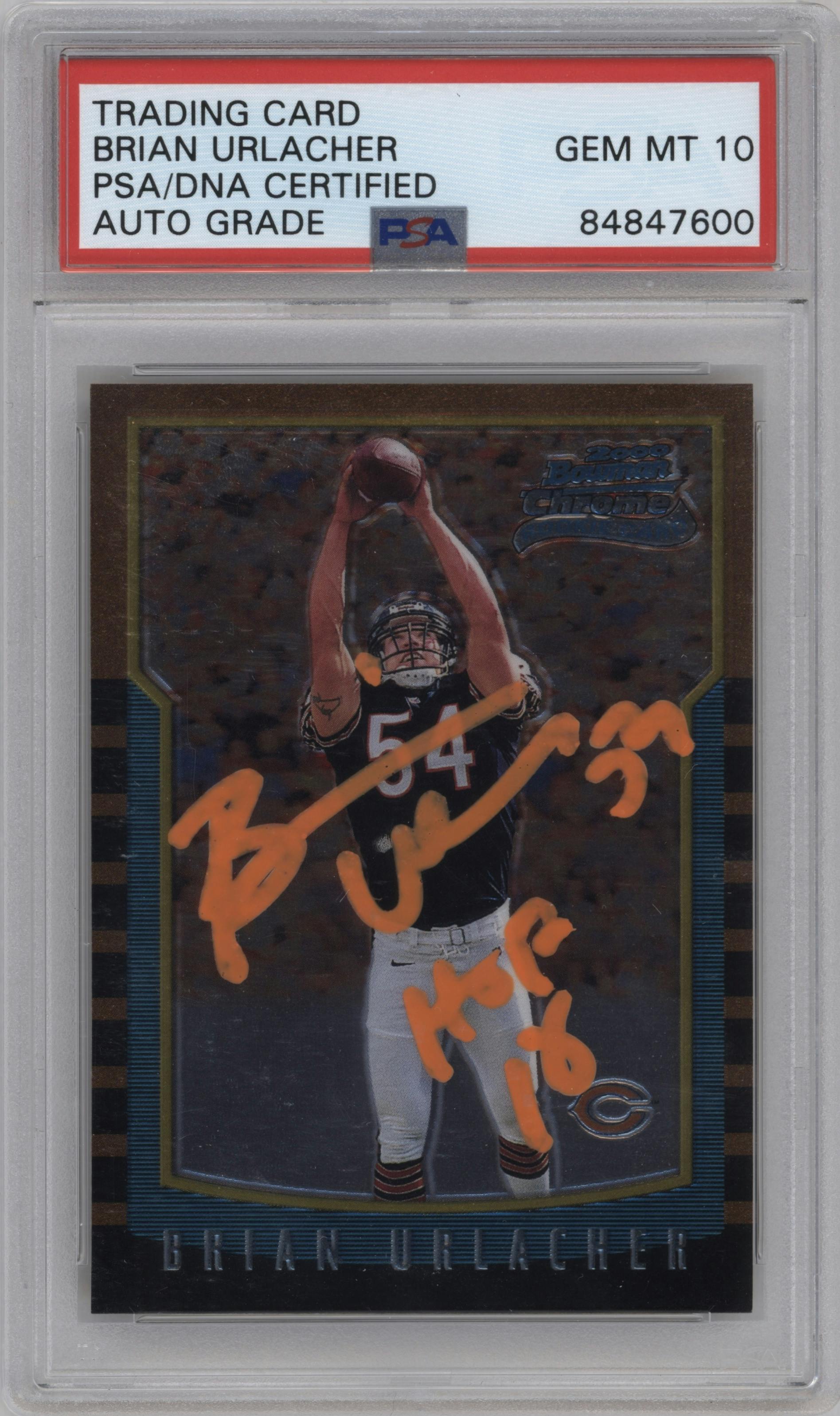 Brian Urlacher from the 2000 Bowman set graded by PSA and given an overall grade of 10.