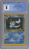 Vaporeon from the 1999 Pokemon set graded by CSG and given an overall grade of 8.