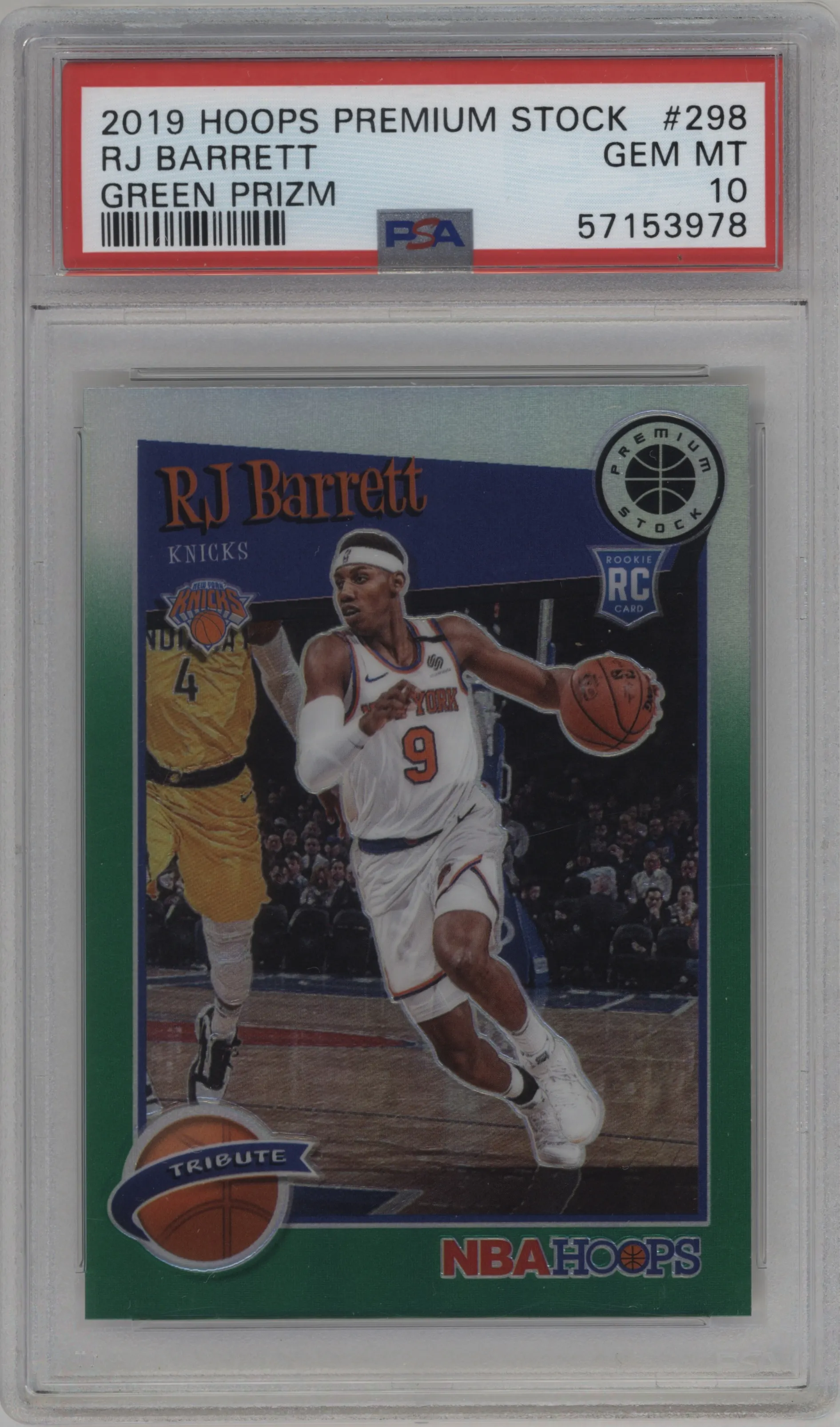 2019 Panini Hoops Premium Stock Tribute RJ Barrett Green #298 PSA 10