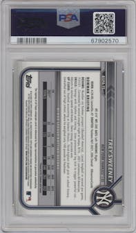 Trey Sweeney from the 2022 Bowman Sapphire Edition set featuring a Orange parallel graded by PSA and given an overall grade of 9.
