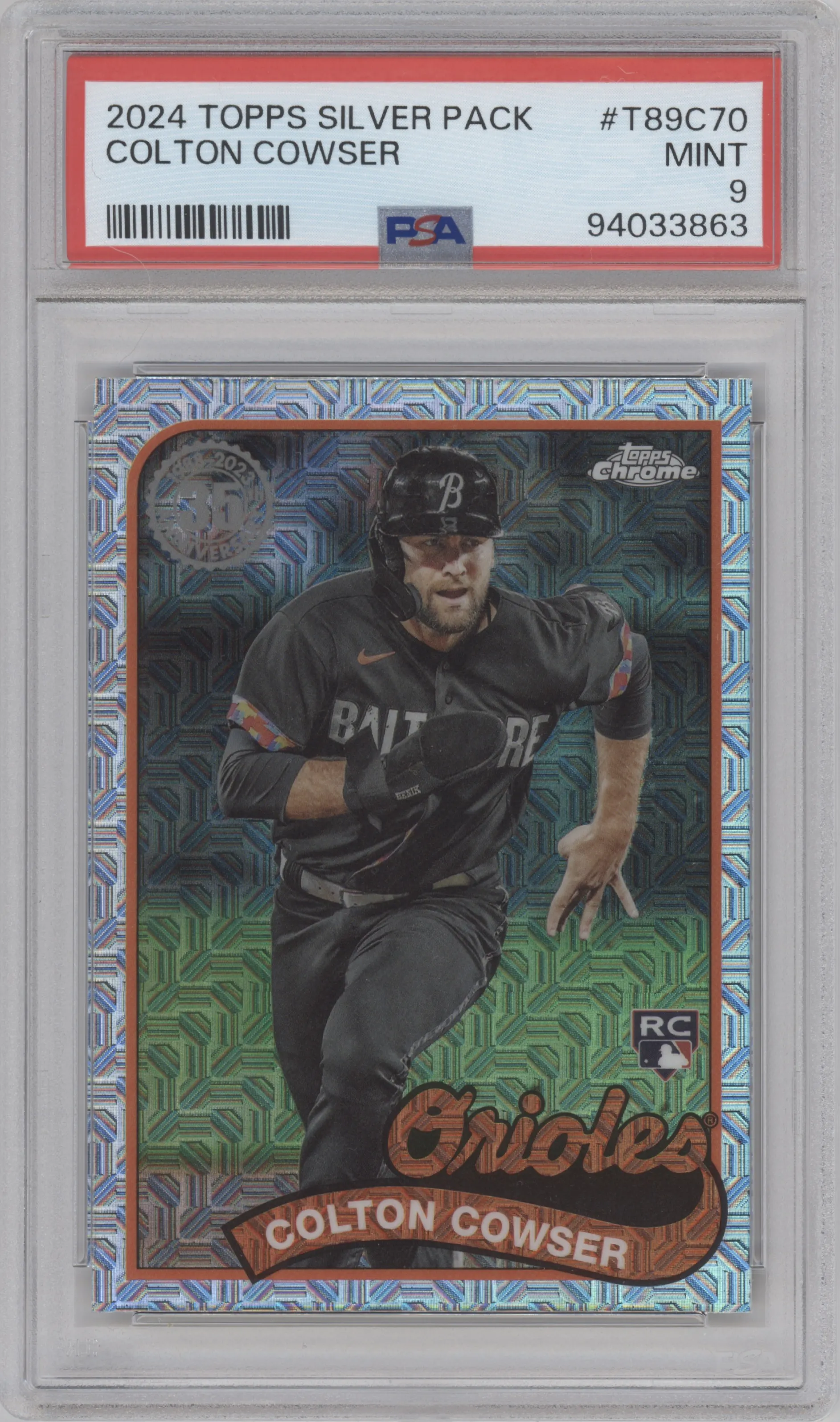 2024 Topps Series 1 Silver Pack 1989 Chrome Colton Cowser PSA 9