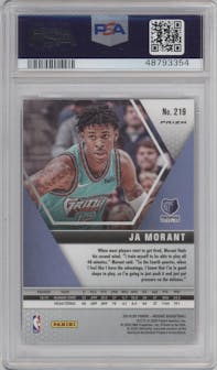Ja Morant from the 2019-20 Panini Mosaic  set featuring a Pink Camo parallel graded by PSA and given an overall grade of 10.