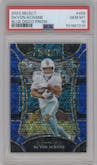 De'Von Achane from the 2023 Panini Select set featuring a Disco Blue parallel graded by PSA and given an overall grade of 10.
