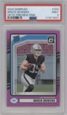 Brock Bowers from the 2024 Donruss set featuring a Pink parallel graded by PSA and given an overall grade of 9.