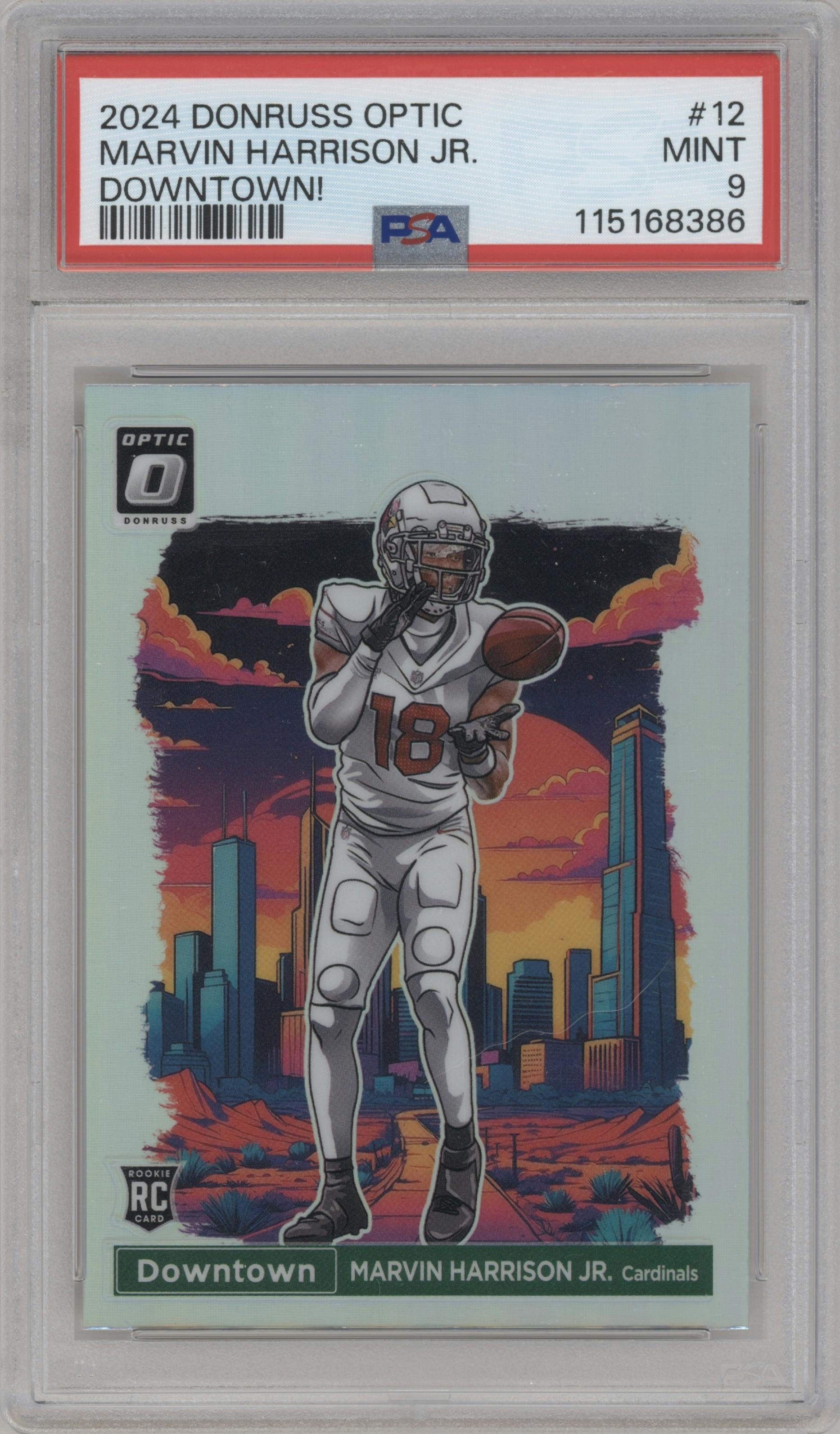 Marvin Harrison Jr. from the 2024 Donruss Optic set graded by PSA and given an overall grade of 9.