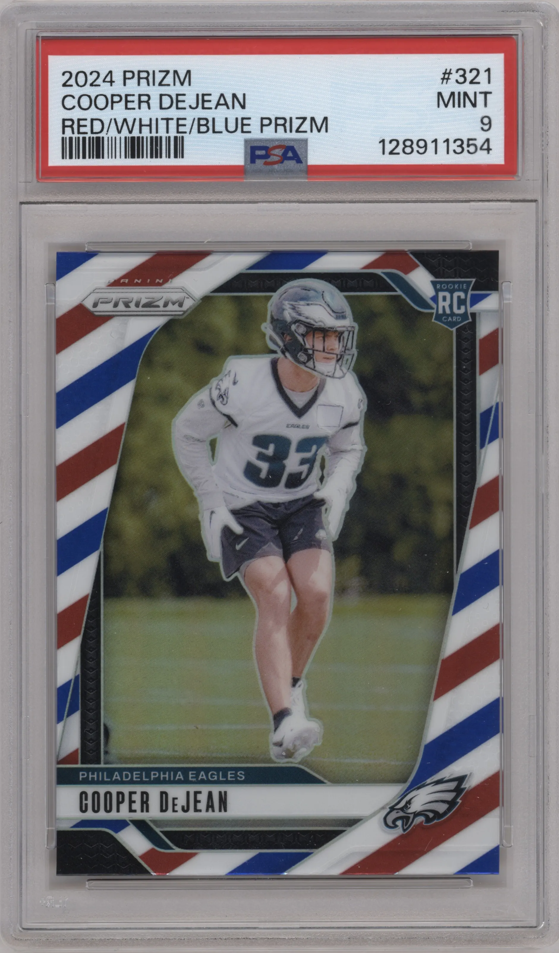 2024 Panini Prizm Cooper DeJean Red White Blue Prizm #321 PSA 9