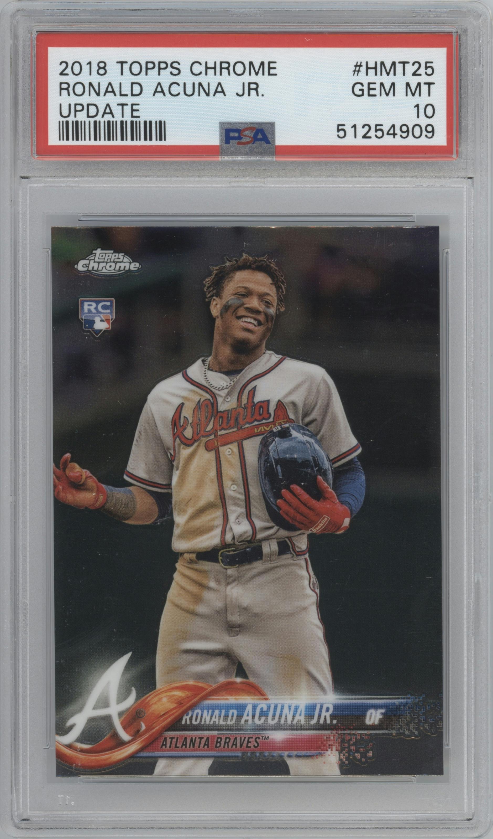 Ronald Acuna Jr. from the 2018 Topps Chrome Update  set graded by PSA and given an overall grade of 10.