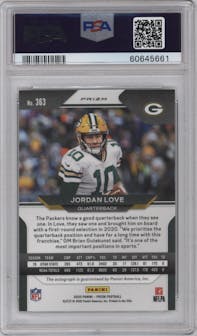 Jordan Love from the 2020 Panini Prizm set graded by PSA and given an overall grade of 10.