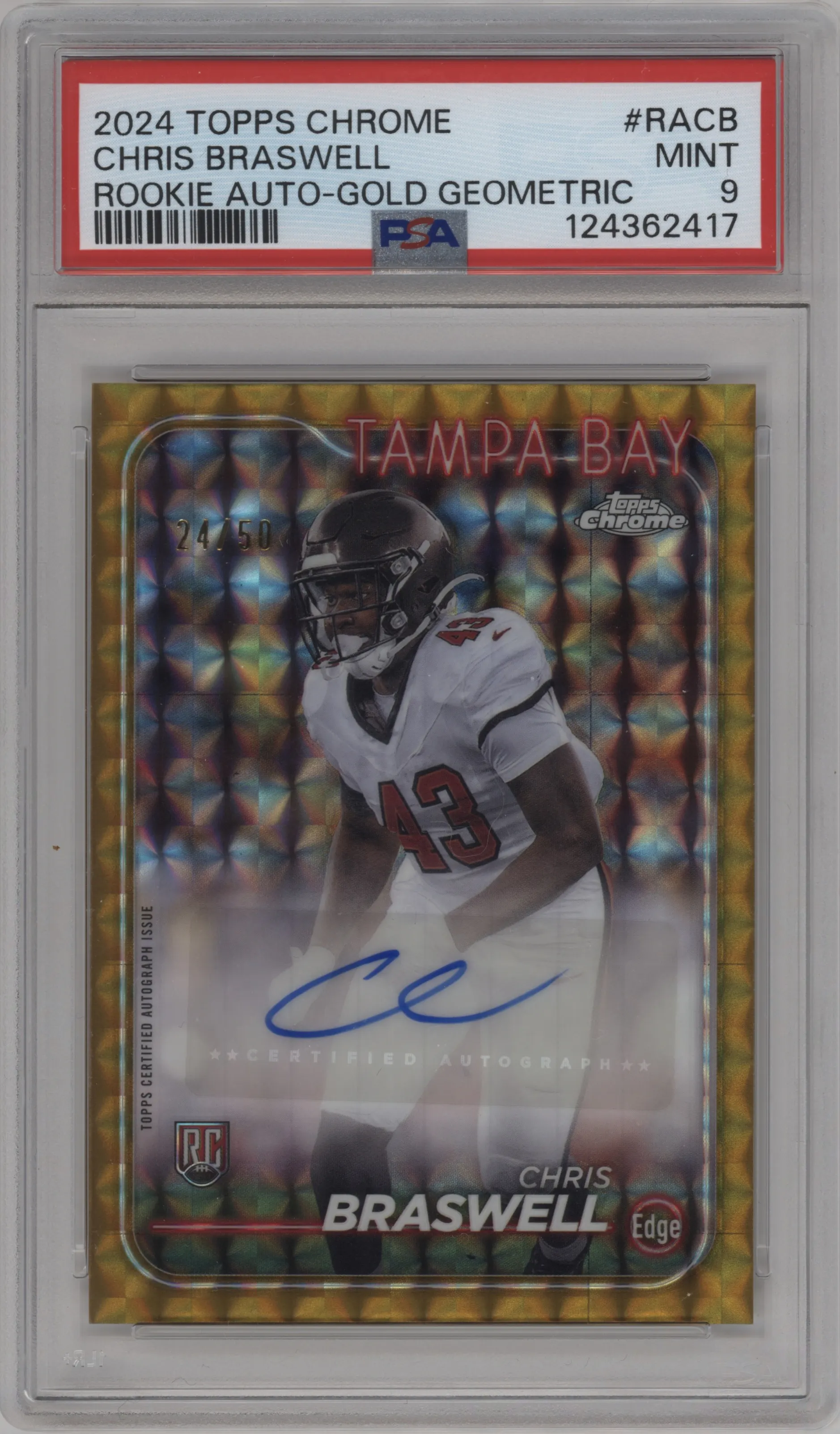 2024 Topps Chrome Rke.AU Var. Chris Braswell Gold Geometric Refractor PSA 9