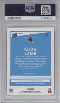 CeeDee Lamb from the 2020 Panini Donruss Optic set featuring a Bronze parallel graded by PSA and given an overall grade of 10.
