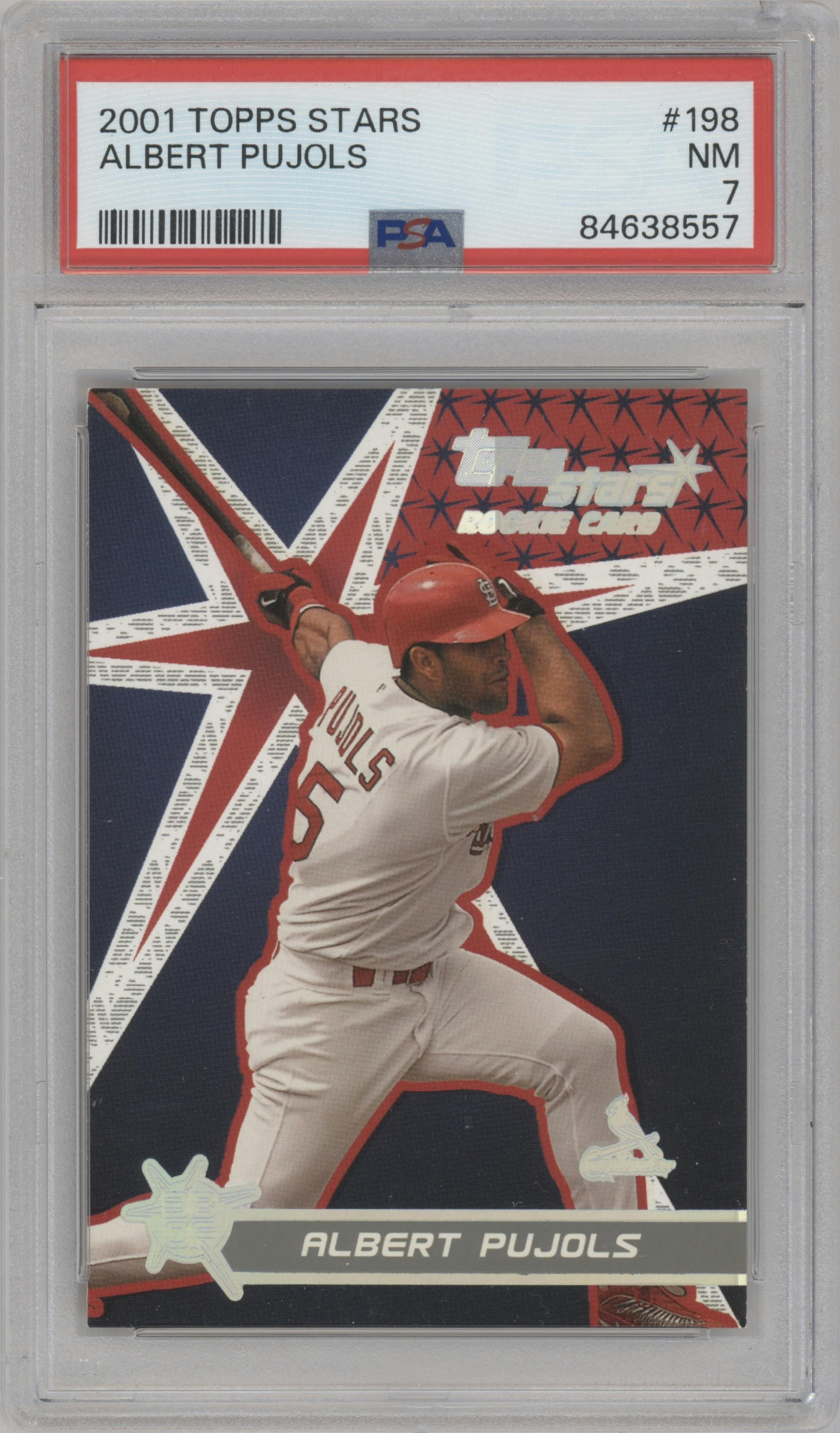 Albert Pujols from the 2001 Topps Stars set graded by PSA and given an overall grade of 7.