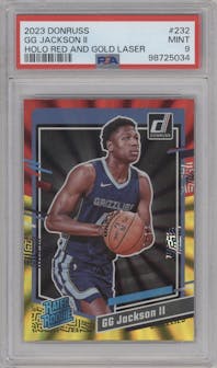 GG Jackson II from the 2023-24 Panini Donruss set featuring a Red and Gold Holo Laser parallel graded by PSA and given an overall grade of 9.