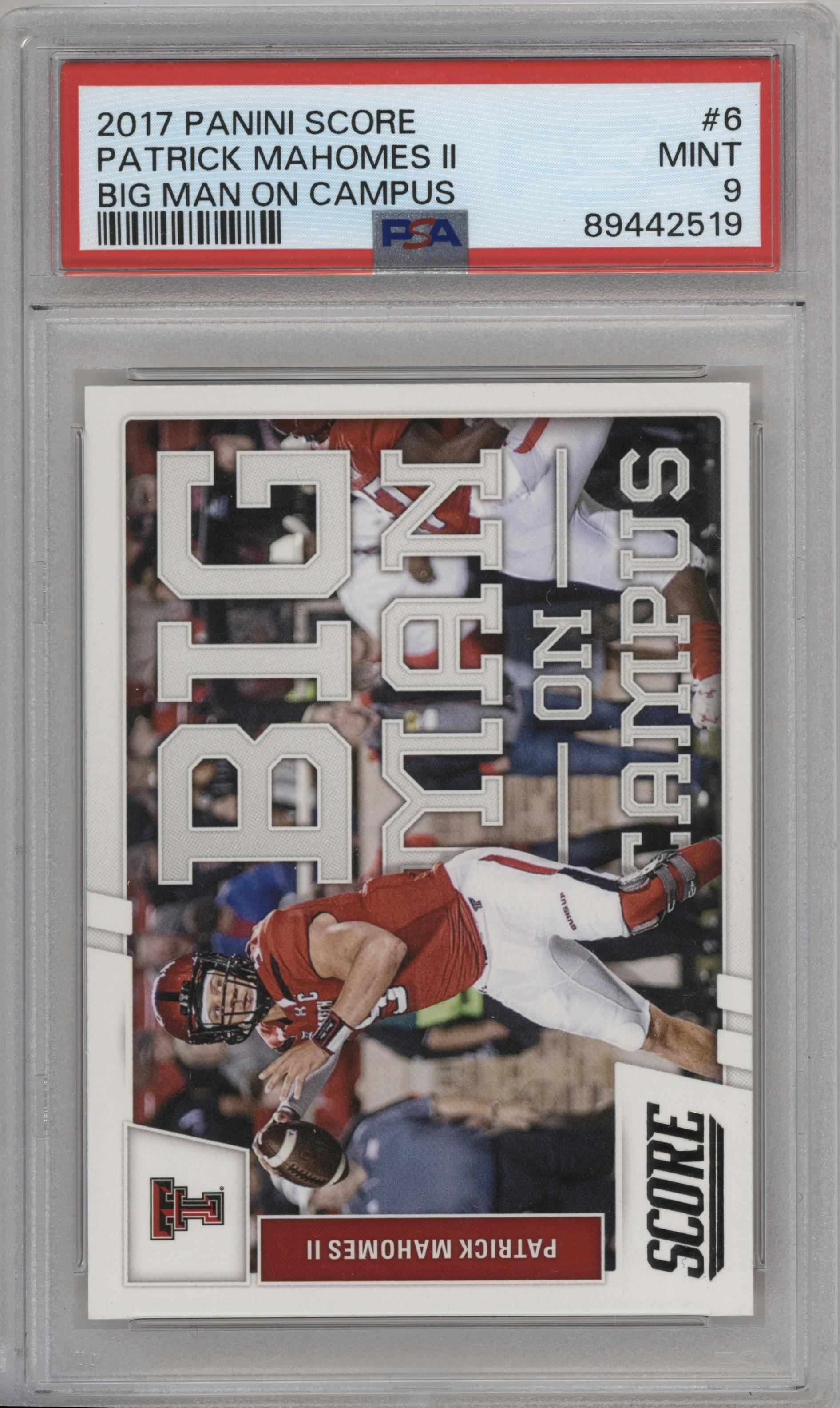 Patrick Mahomes II from the 2017 Panini Score set graded by PSA and given an overall grade of 9.