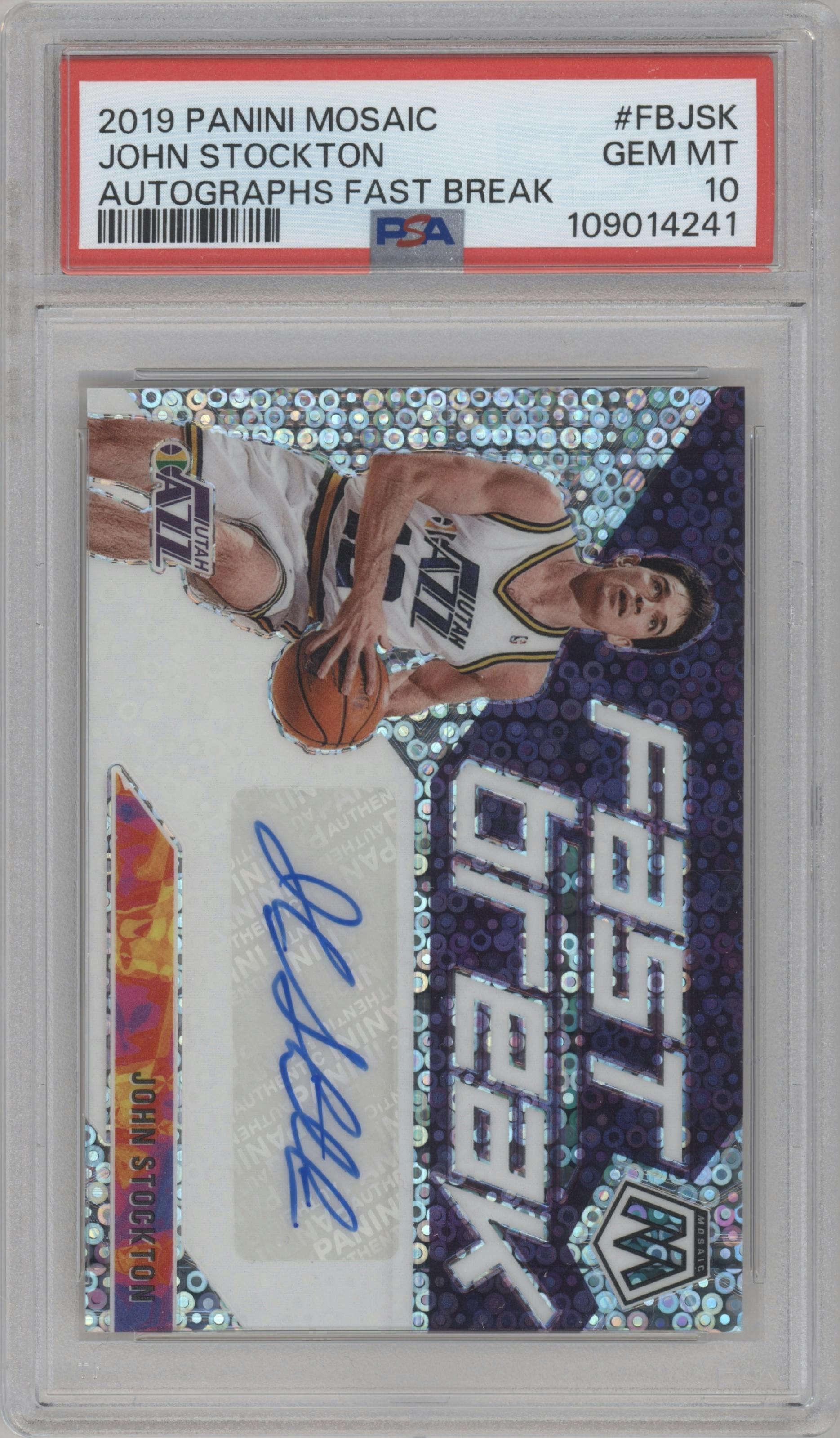 John Stockton from the 2019-20 Panini Mosaic  set graded by PSA and given an overall grade of 10.