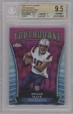 Drake Maye from the 2024 Topps Chrome set featuring a Pink Refractor parallel graded by Beckett and given an overall grade of 9.5.