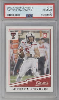 Patrick Mahomes II from the 2017 Panini Classics set graded by PSA and given an overall grade of 10.