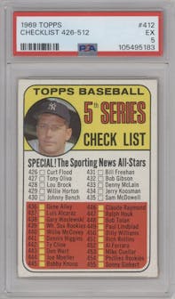 Mickey Mantle from the 1969 Topps set graded by PSA and given an overall grade of 5.