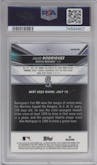 Julio Rodriguez from the 2022 Bowman’s Best   set featuring a Refractor  parallel graded by PSA and given an overall grade of 10.