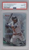 Julio Rodriguez from the 2022 Bowman’s Best   set featuring a Refractor  parallel graded by PSA and given an overall grade of 10.