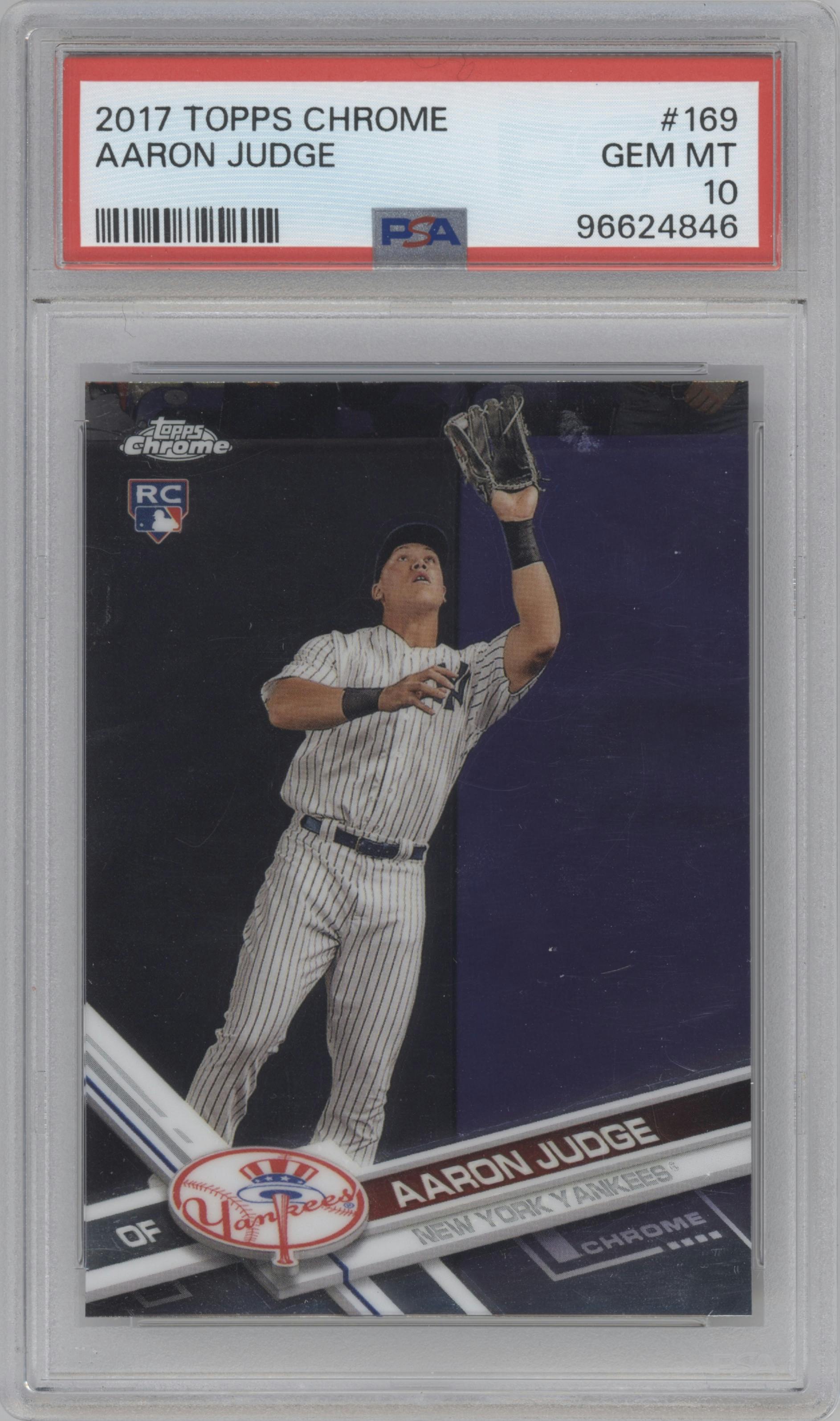 Aaron Judge from the 2017 Topps Chrome set graded by PSA and given an overall grade of 10.