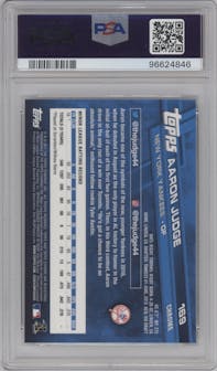 Aaron Judge from the 2017 Topps Chrome set graded by PSA and given an overall grade of 10.