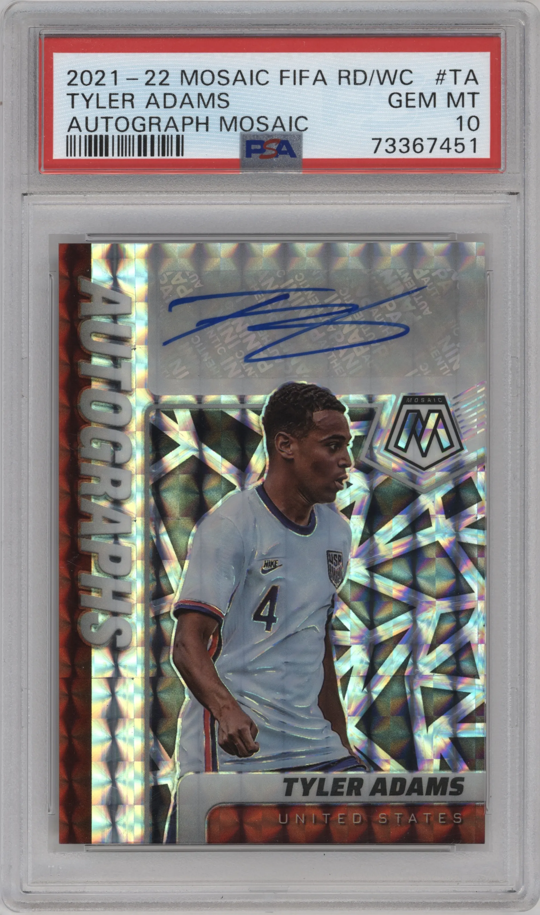 2021 Panini Mosaic Road to FIFA World Cup Auto Tyler Adams #A-TA PSA 10