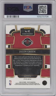 Jalen Green from the 2023-24 Panini Select  set featuring a Elephant Prizm parallel graded by PSA and given an overall grade of 10.
