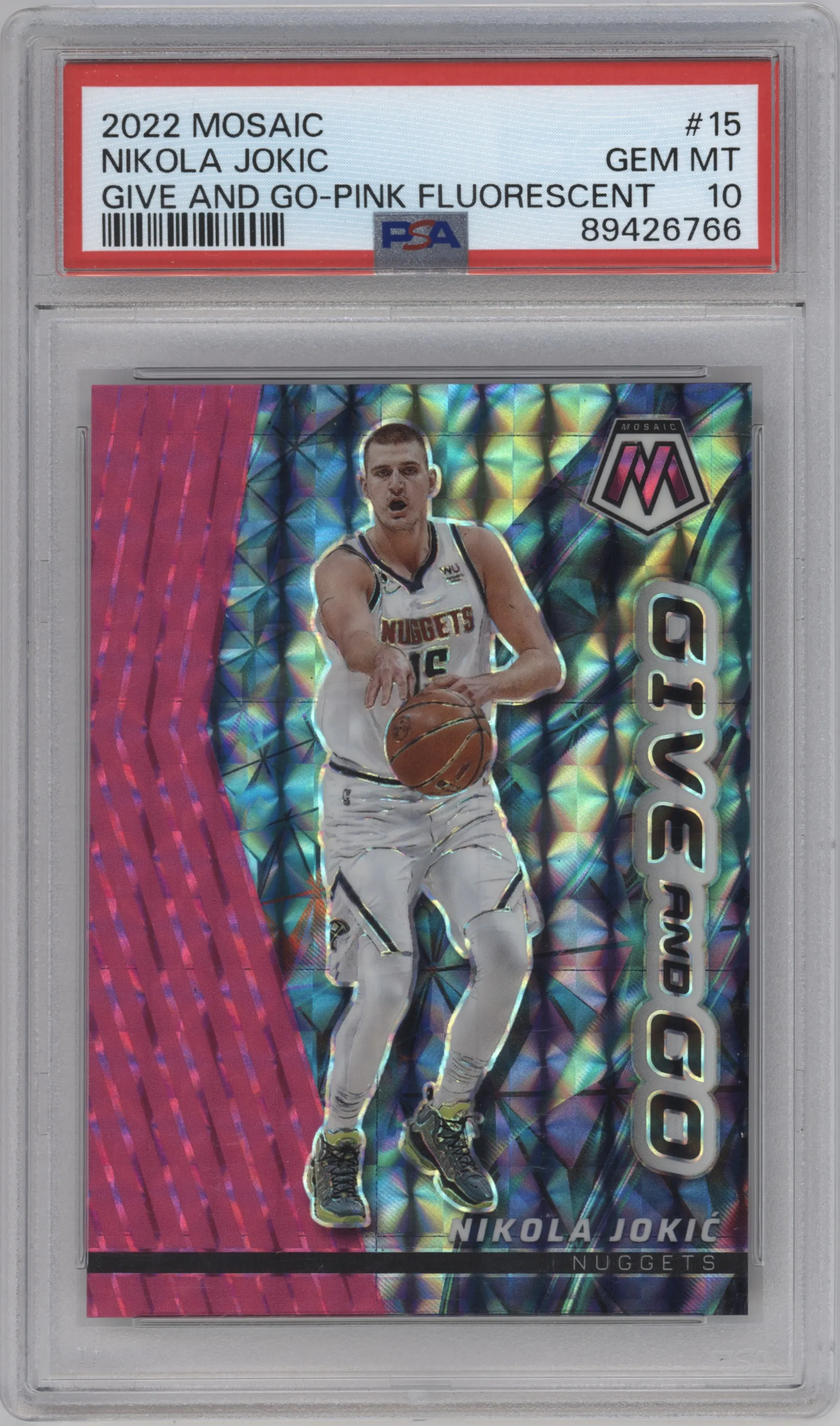 2022 Panini Mosaic Give and Go Nikola Jokic Pink Fluorescent PSA 10