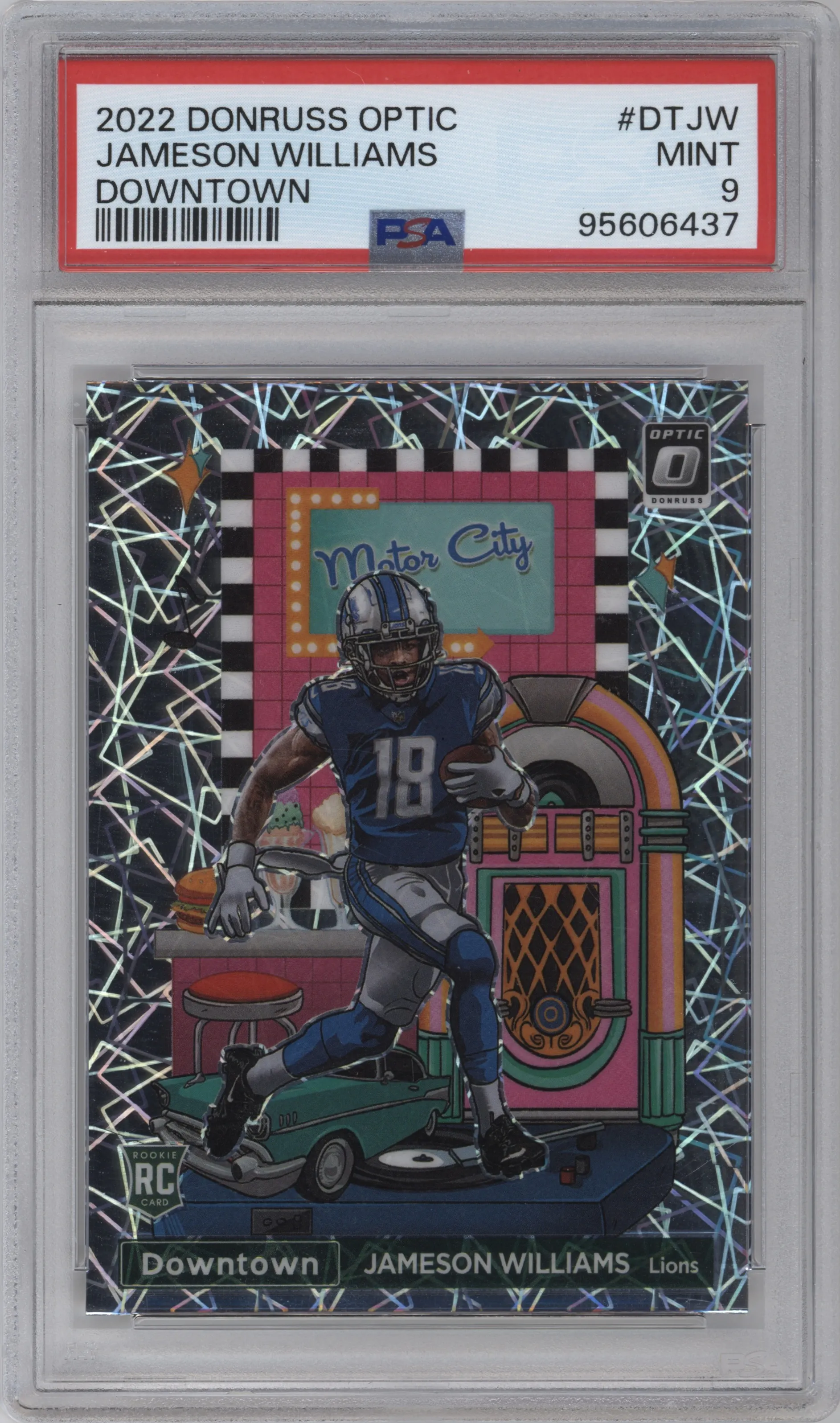 Jameson Williams from the 2022 Panini Donruss Optic set graded by PSA and given an overall grade of 9.