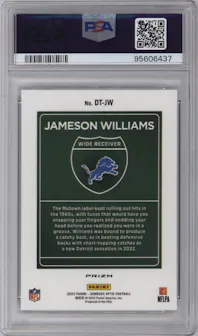 Jameson Williams from the 2022 Panini Donruss Optic set graded by PSA and given an overall grade of 9.