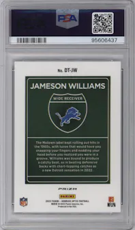 Jameson Williams from the 2022 Panini Donruss Optic set graded by PSA and given an overall grade of 9.