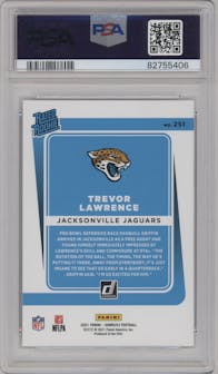 Trevor Lawrence from the 2021 Panini Donruss set graded by PSA and given an overall grade of 10.