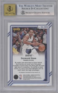 Desmond Bane from the 2023-24 Panini Donruss set featuring a Black  parallel graded by Beckett and given an overall grade of 8.5.