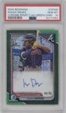 Isaiah Drake from the 2024 Bowman set featuring a Green Shimmer Refractor parallel graded by PSA and given an overall grade of 10.