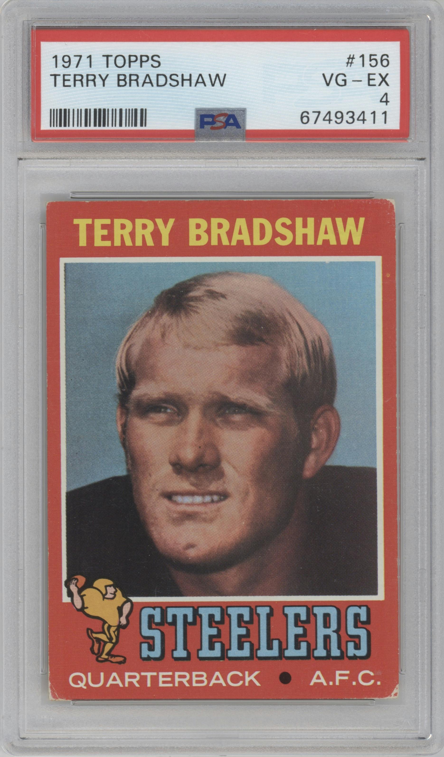 Terry Bradshaw from the 1971 Topps set graded by PSA and given an overall grade of 4.
