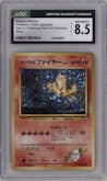 Blaine's Moltres from the 1999 Pokemon JPN set graded by CSG and given an overall grade of 8.5.