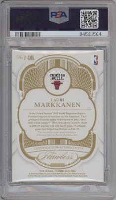 Lauri Markkanen from the 2018-19 Panini Flawless set graded by PSA and given an overall grade of 9.