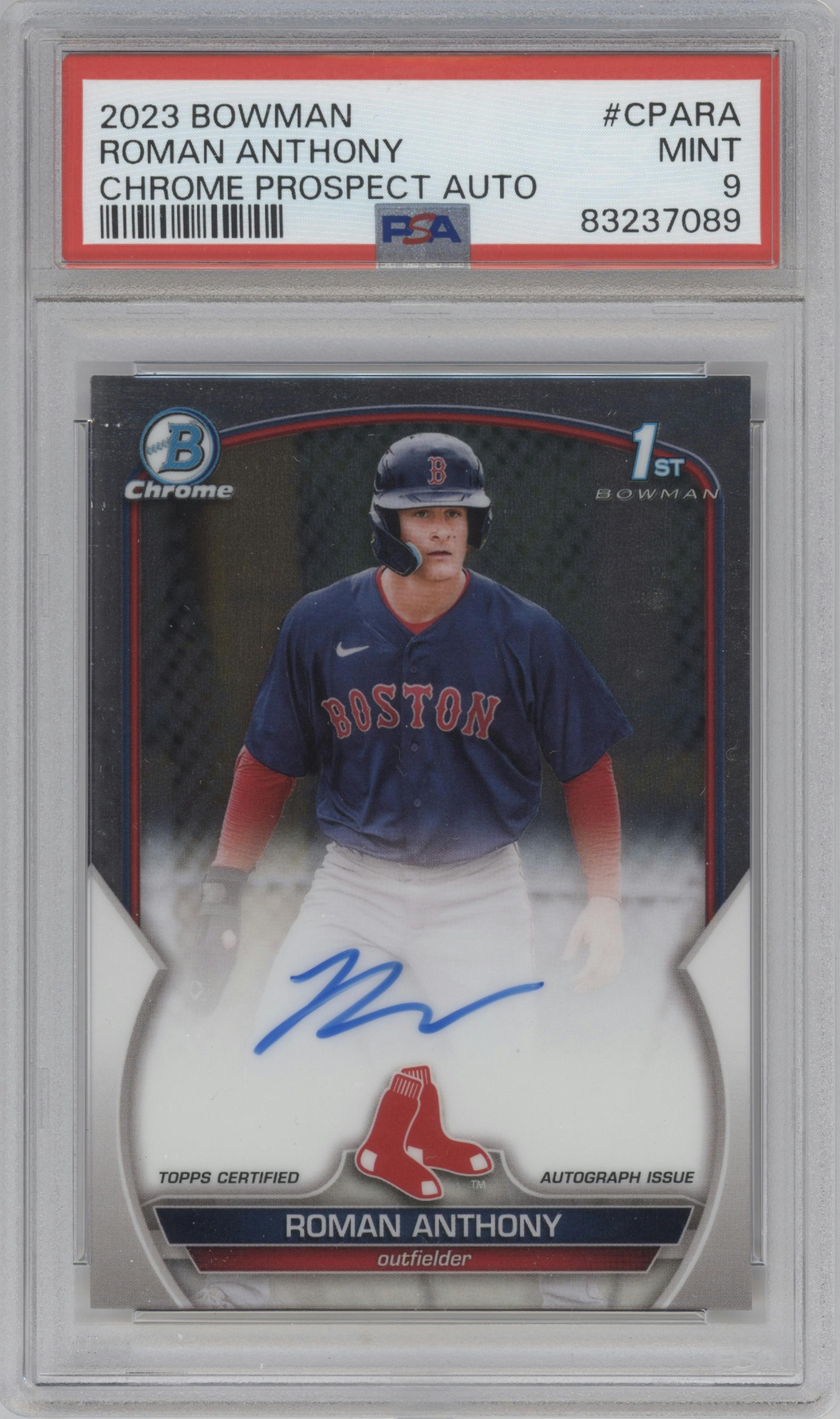 Roman Anthony from the 2023 Bowman  set graded by PSA and given an overall grade of 9.