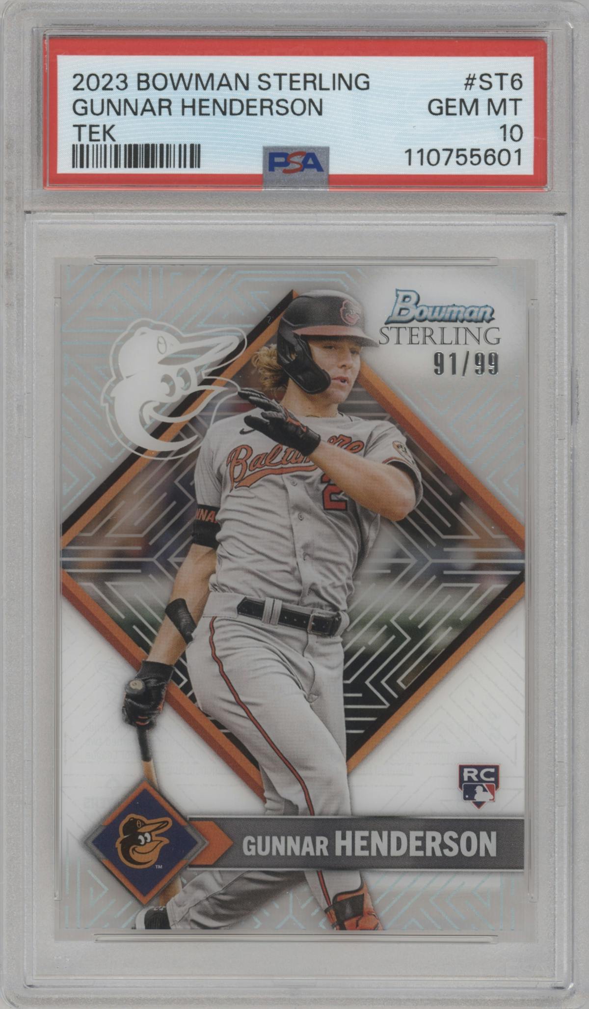 Gunnar Henderson from the 2023 Bowman Sterling set graded by PSA and given an overall grade of 10.